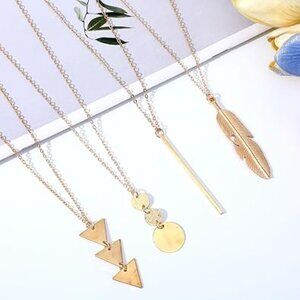4‑Piece Long Pendant Necklace Set for Women • Layered Bar & Chain Jewelry